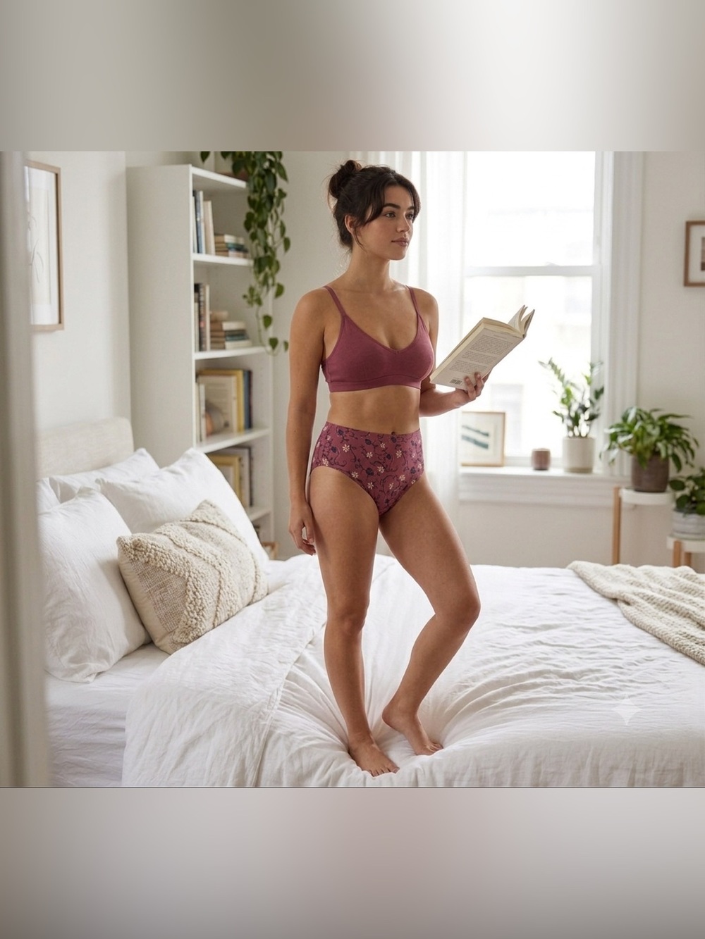 NWT TC Floral Microfiber High-Cut Briefs in Dusty Rose with Black & Cream Accent